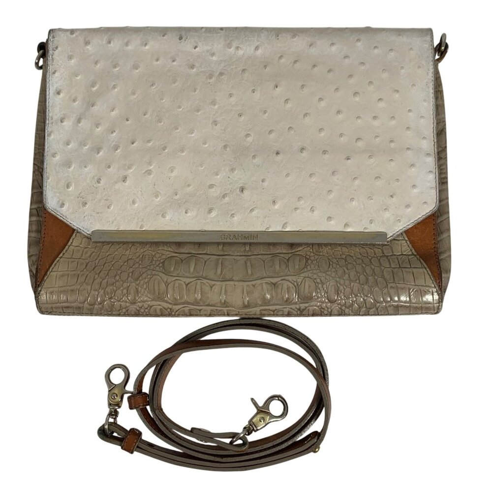 Brahmin Croc Embossed & Ostrich Leather Convertible Crossbody Clutch